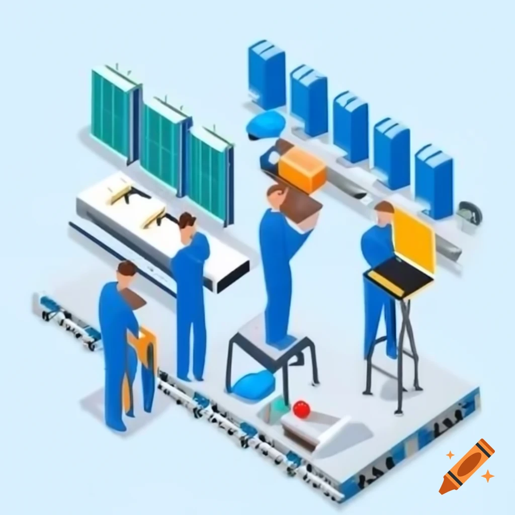 Team installing and connecting servers and network equipment in datacenter