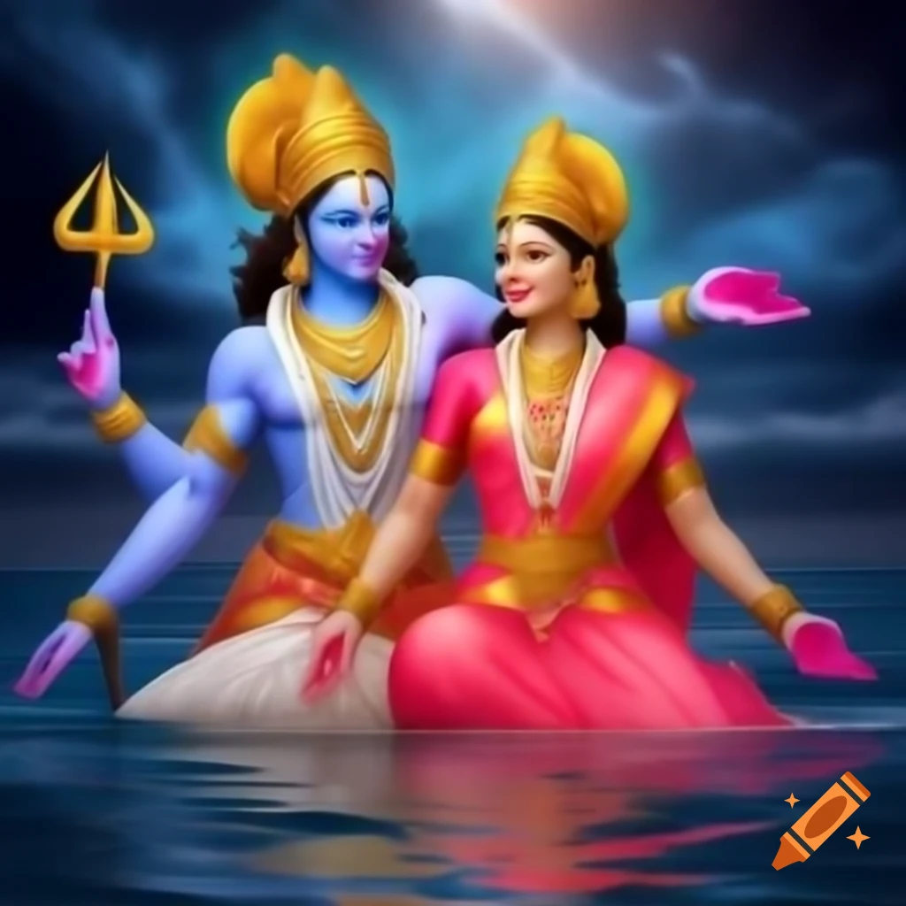 Artistic depiction of Lord Vishnu and Goddess Lakshmi in classical ...