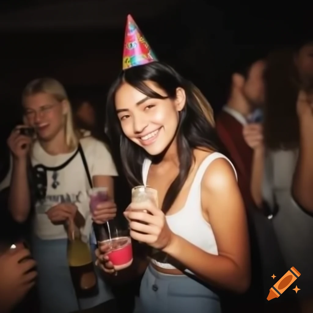 Student having fun at a party with beverages