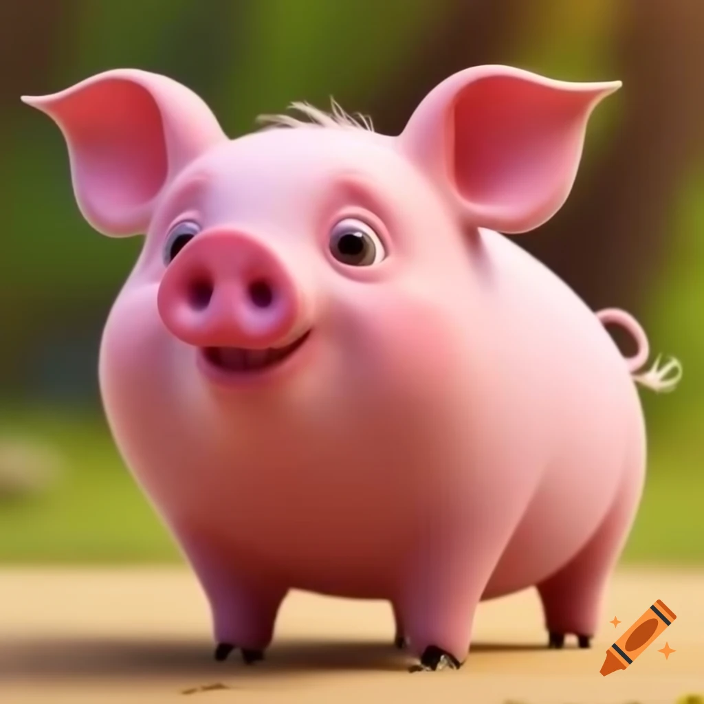 Pink pig happily standing