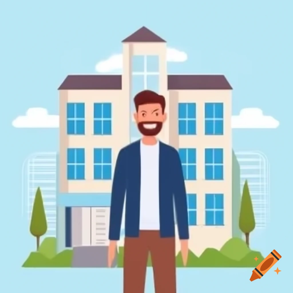 Very happy man standing outside a building