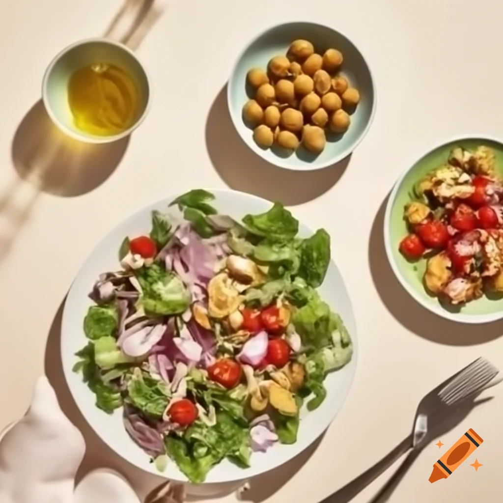 Three types of salads arranged on a surface, featuring fresh ingredients
