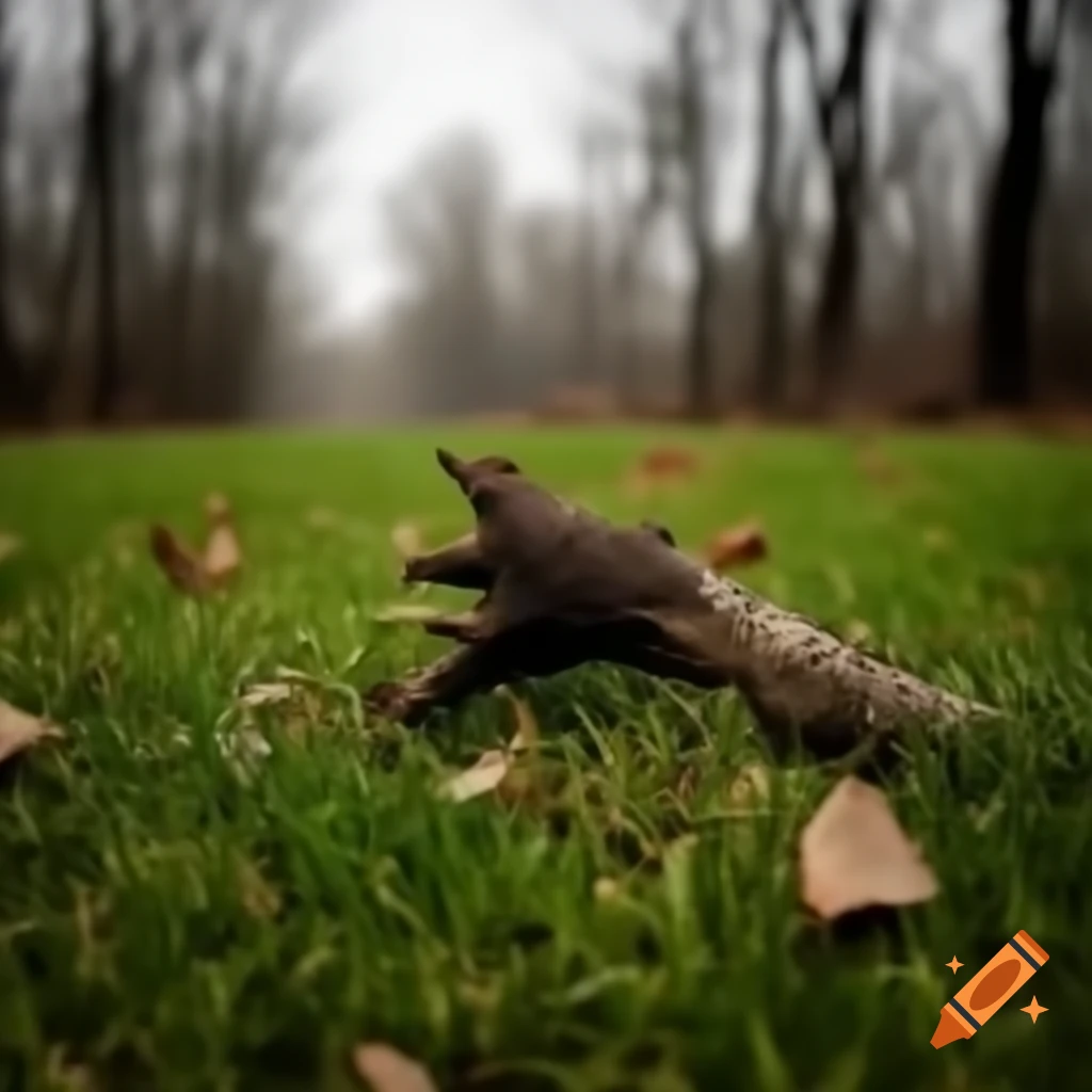 Trees with dry leaves falling on grassy ground