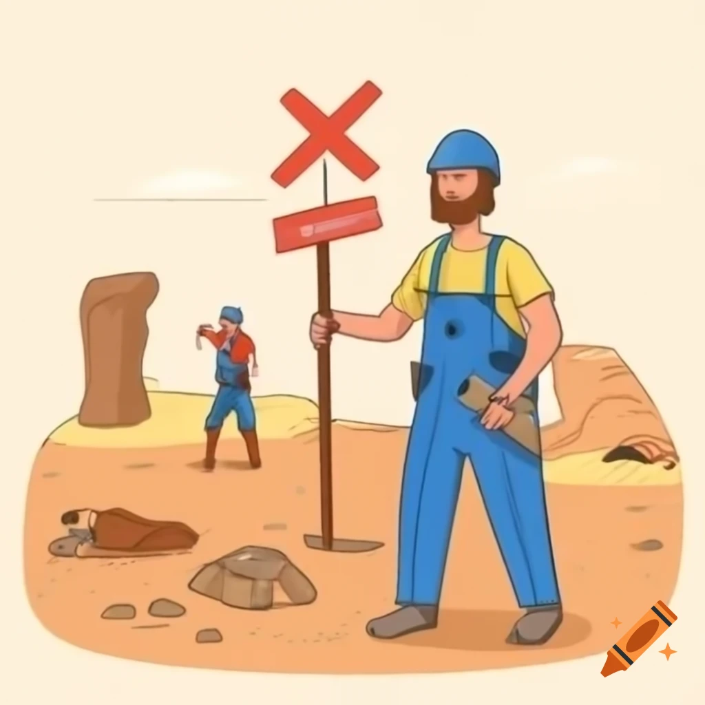 Archaeologists laughing at excavation site after realizing futility of work