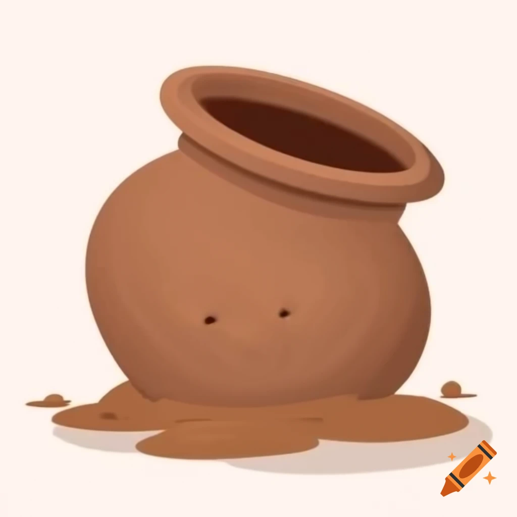 Old brown mud pot with tiny holes in vector style