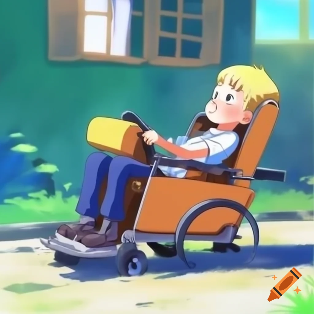 Drawing of a boy in a wheelchair playing