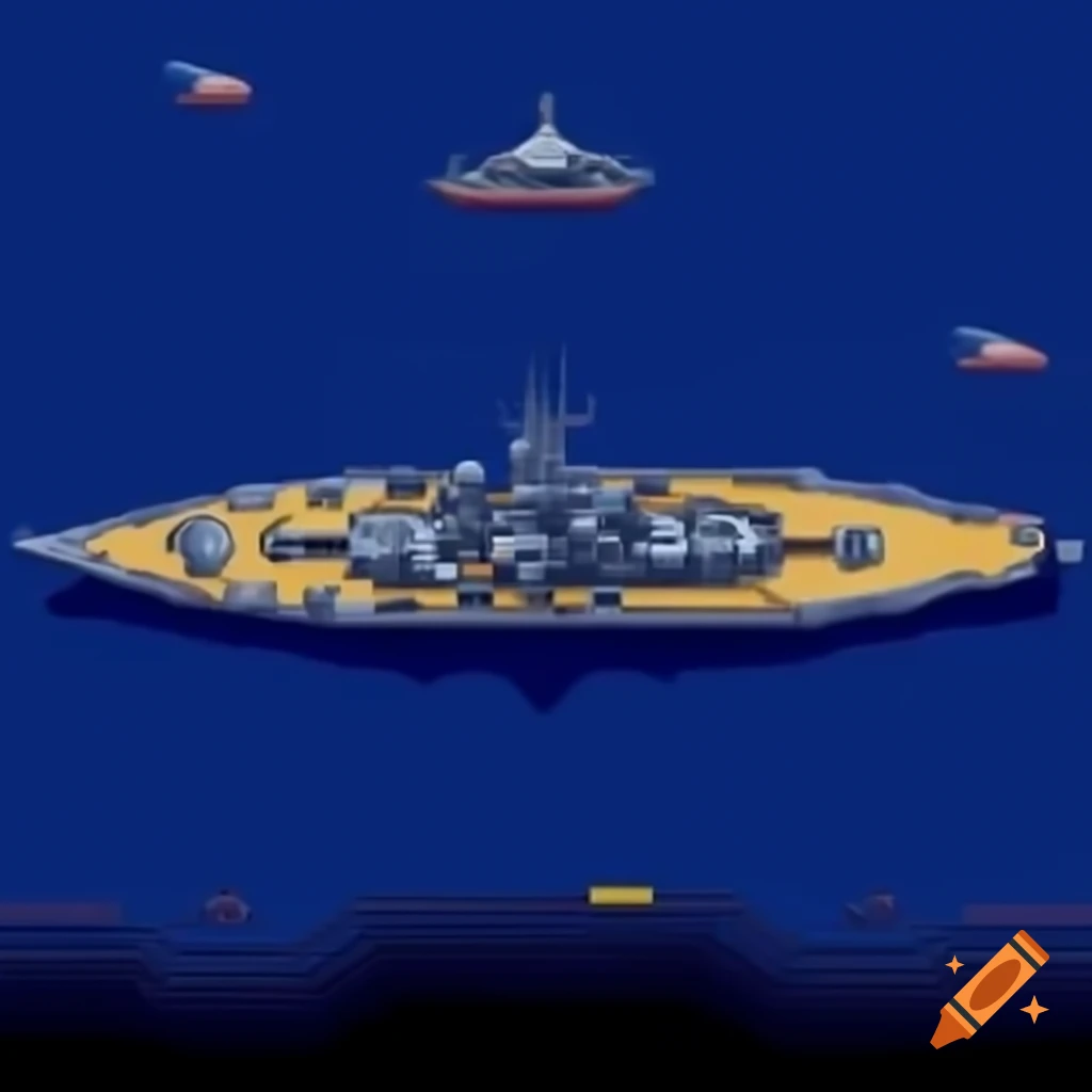 Turn-based game naval battleship sprite in pixelated art style