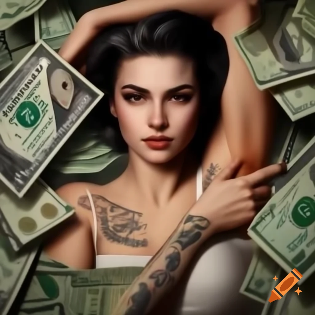  Virgo woman with zodiac tattoo holding money on Craiyon