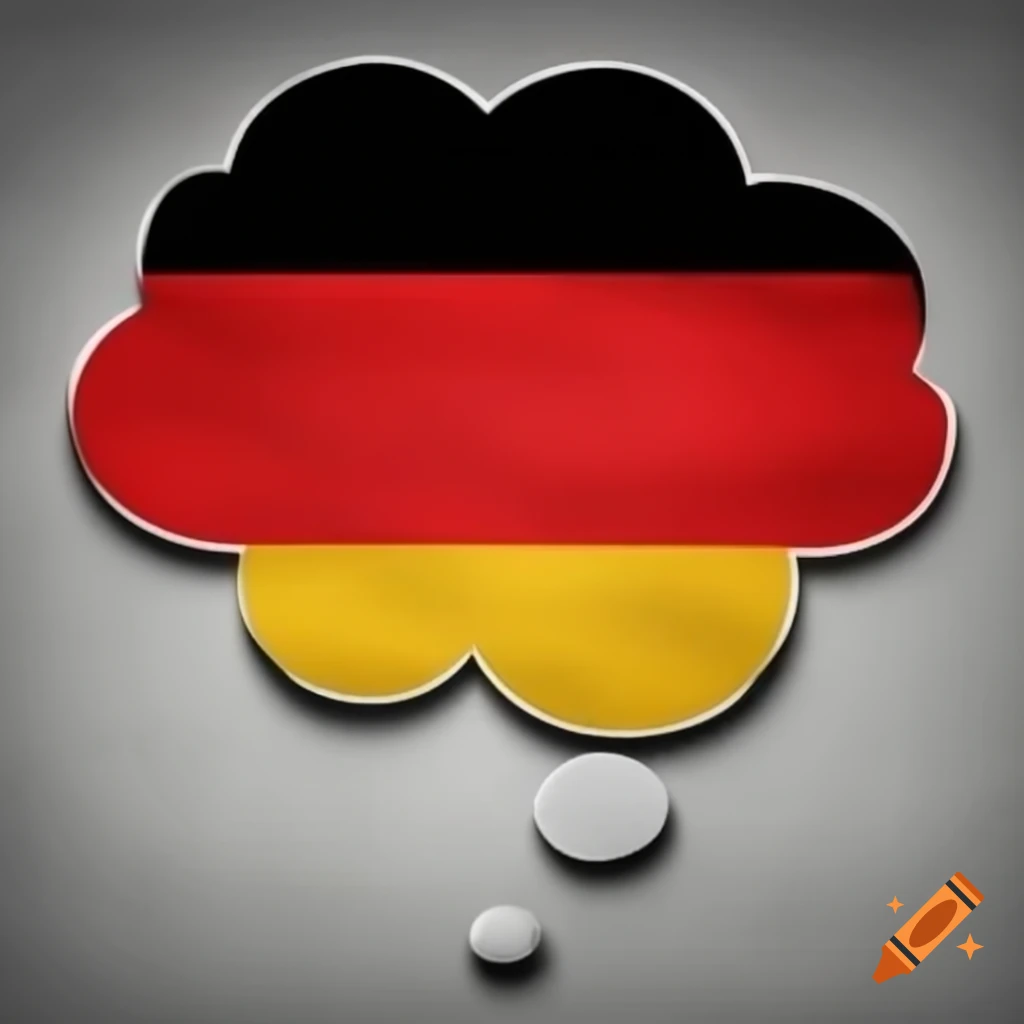 Thought bubble featuring the phrase 'El aleman es inventado' alongside a German flag
