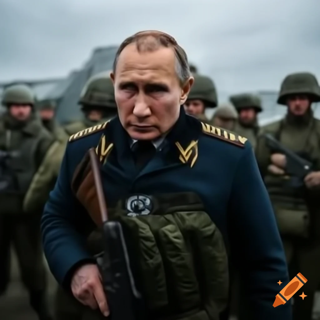 Political scene depicting conflict between Russia and Ukraine