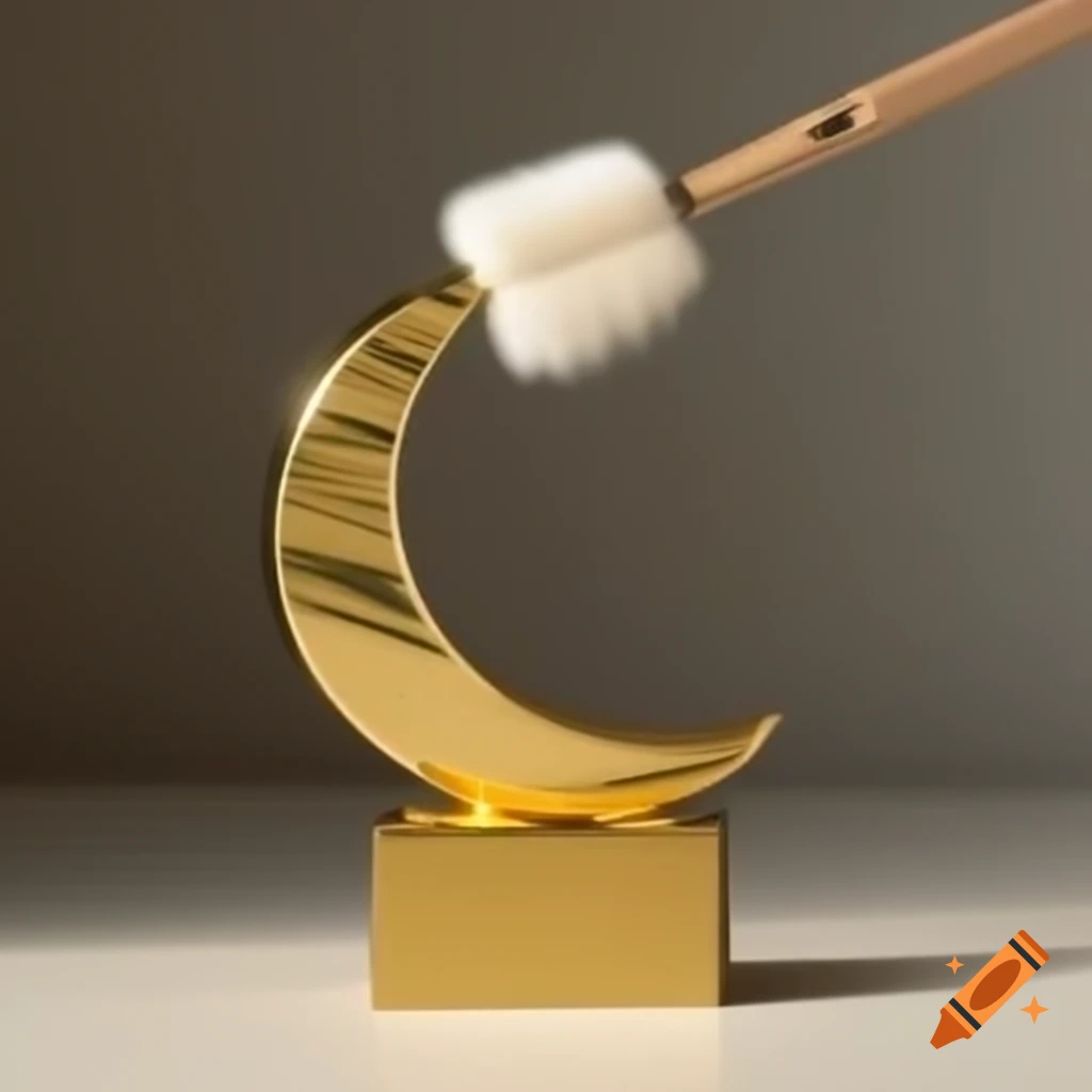 Gold crescent trophy topped with a cleaning brush