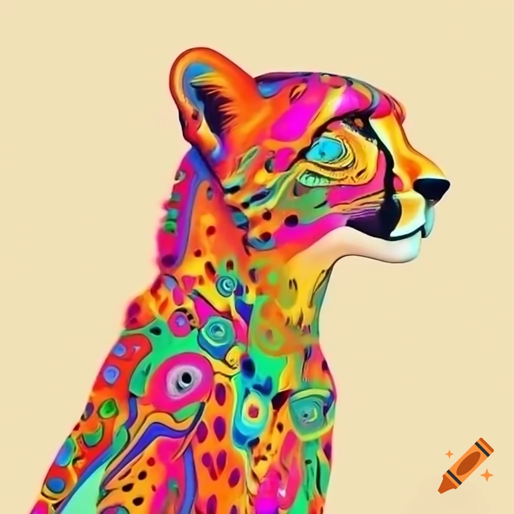 Psychedelic vintage abstract art of a colorful cheetah on Craiyon