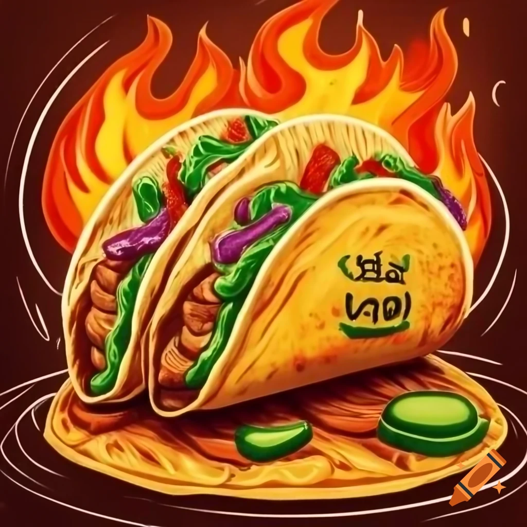 Vibrant branding logo for Los Volcancitos taco restaurant, featuring carne asada and guacamole