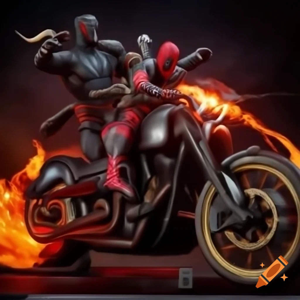 Cosmic Ghost Rider in flames alongside Deadpool and Titania from Marvel ...