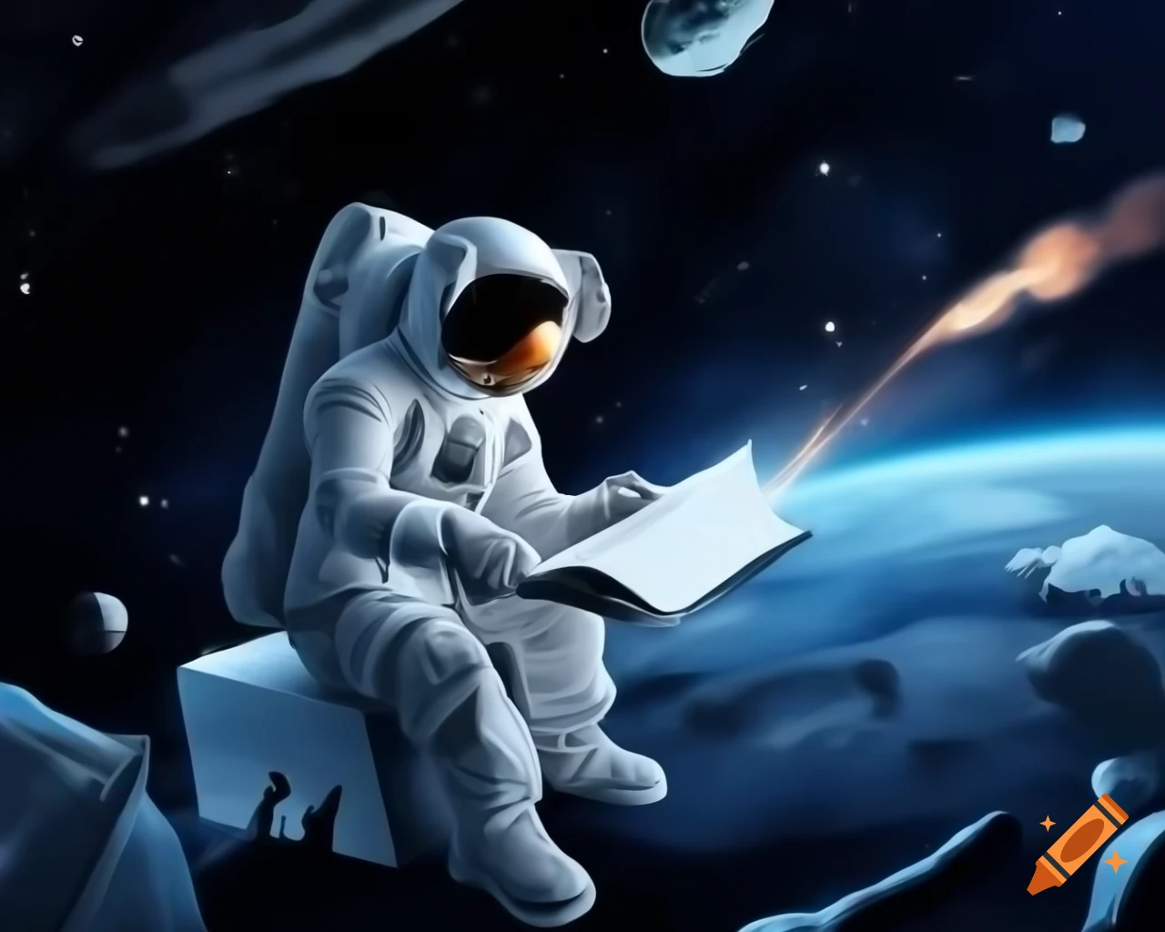 AI Writer concept in space illustrating Fire and Ice