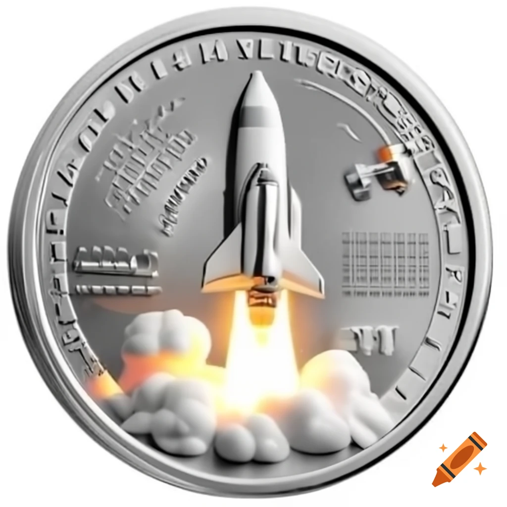Platinum cryptocurrency coin featuring a rocket design on Craiyon