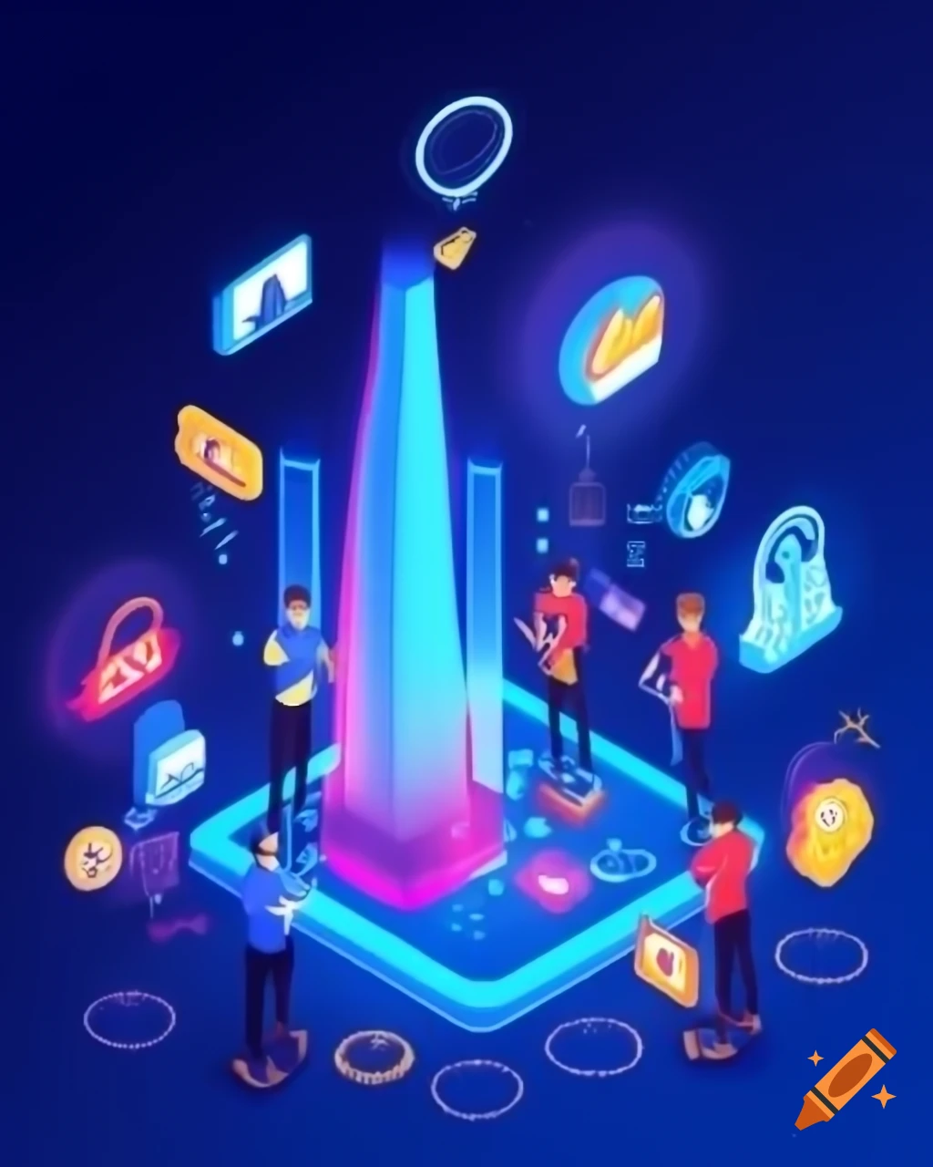 Futuristic city skyline made of digital icons representing digital citizenship