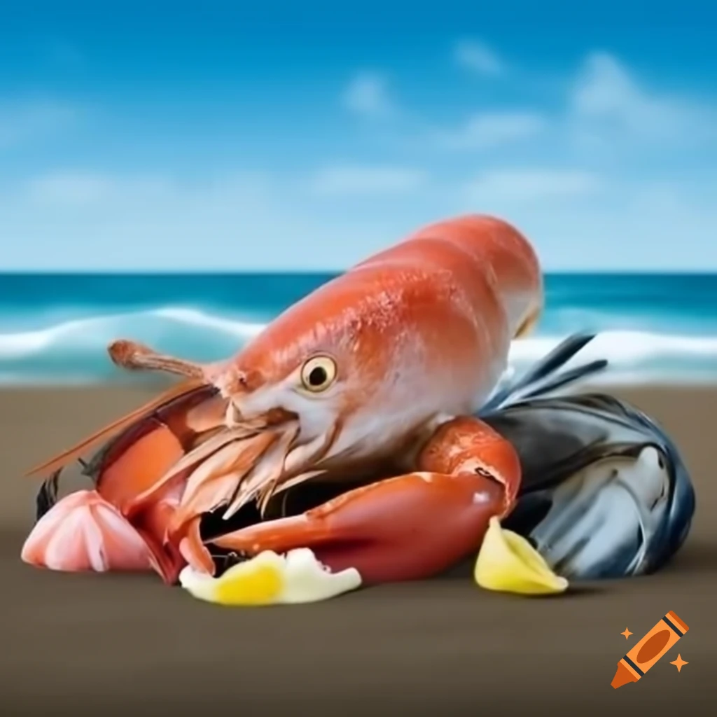 Seafood served on a beach setting