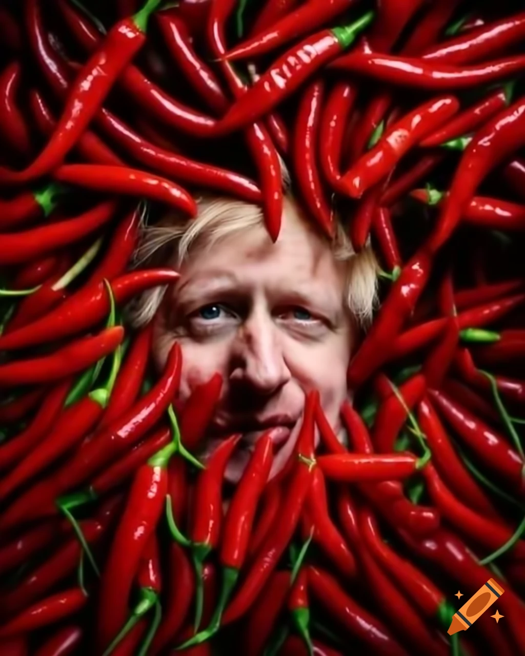 Comical illustration of Boris Johnson's exaggerated fear of chili peppers
