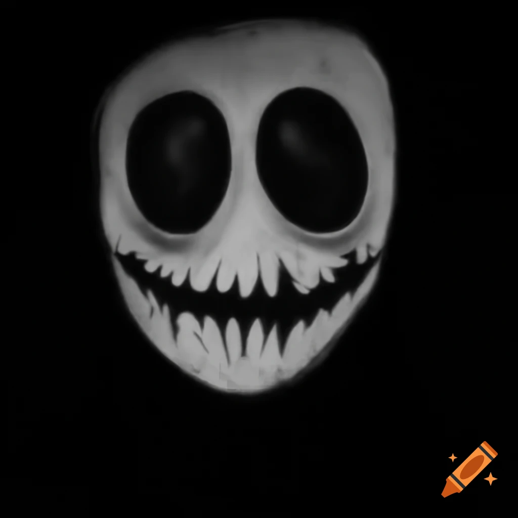Eerie black and white drawing of Y2K face