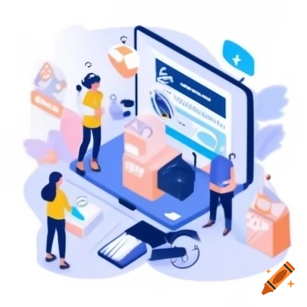 Illustration of e-commerce business plan for dropshipping with computer screen