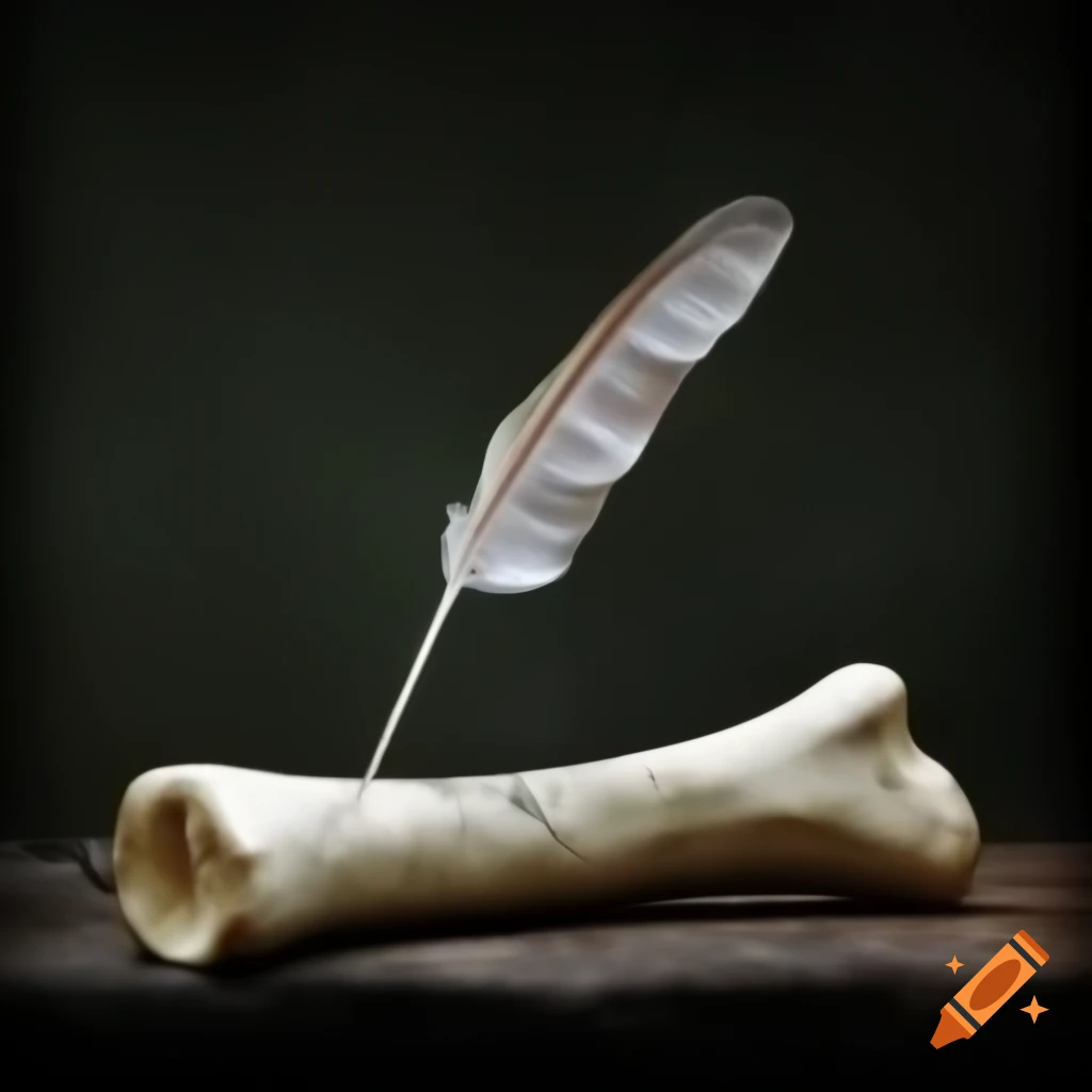 Delicate feather on weathered bone symbolizing life and death