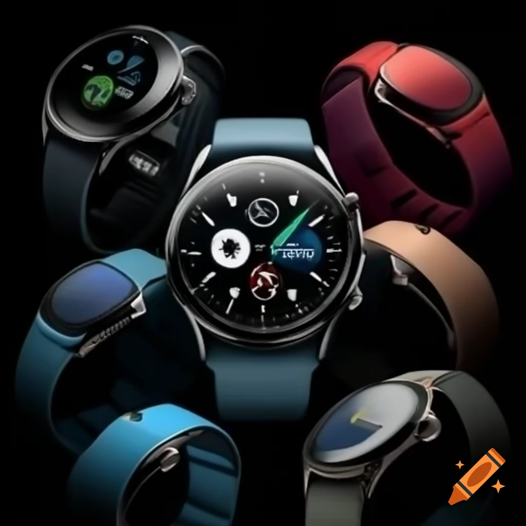 Smartwatch displayed in black, dark blue, and metallic gray color modes