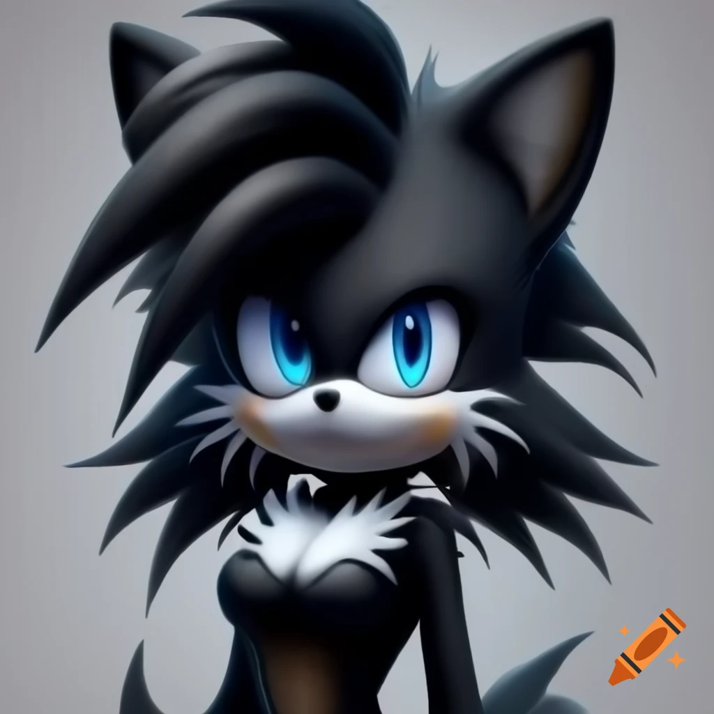 Anthropomorphic four-tailed black fox character with blue eyes in Sonic ...