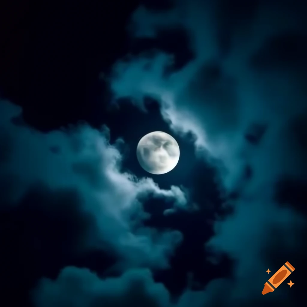 Dark night sky with a big moon