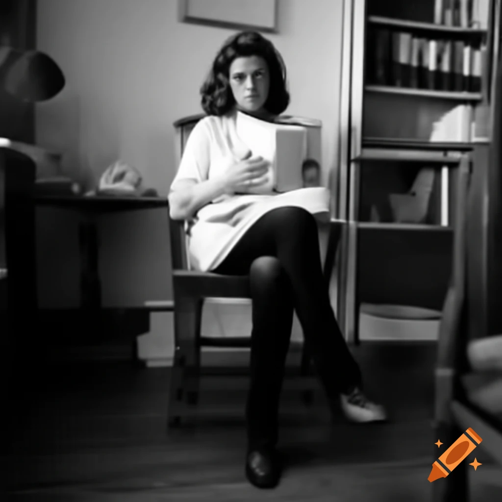 Woman with light skin reading diary in antique wooden chair in 1980s living room, looking sad