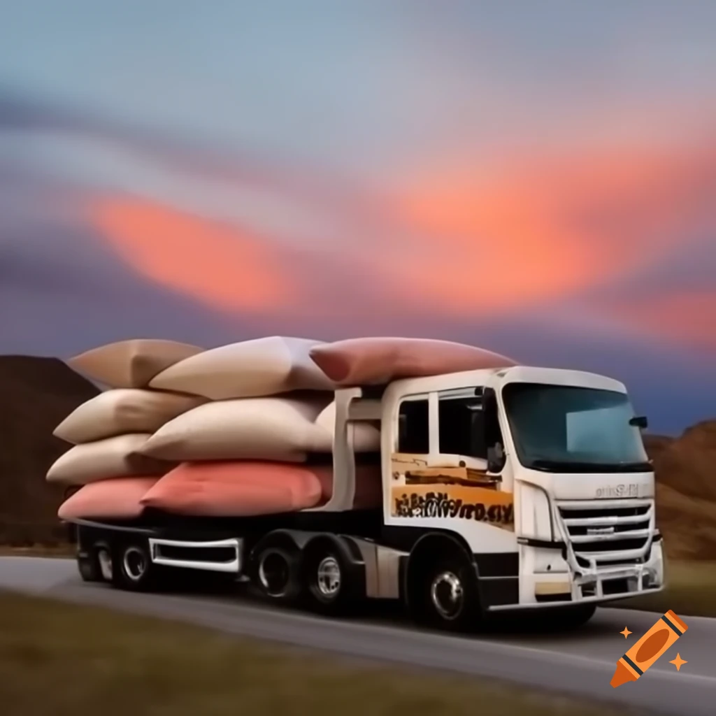 Lorry loaded with pillows
