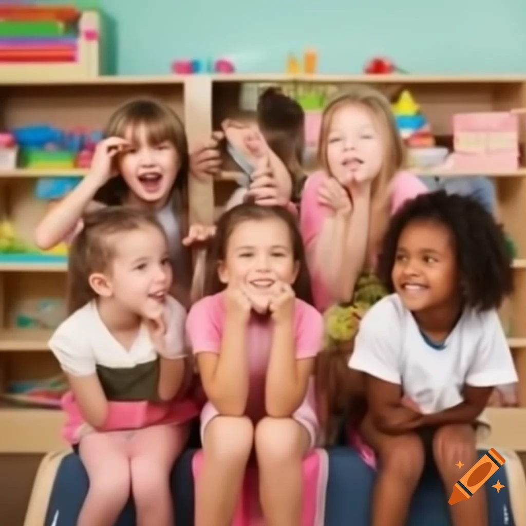 Happy children at daycare wearing shorts