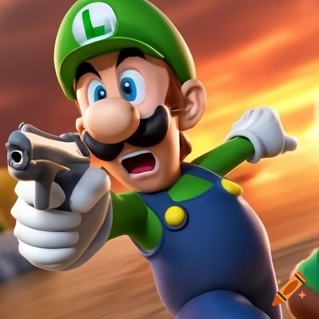 Luigi character from super mario bros in hoodie with water pistol on ...