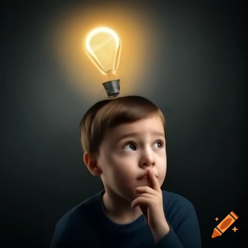 Child with lightbulb symbolizing an idea