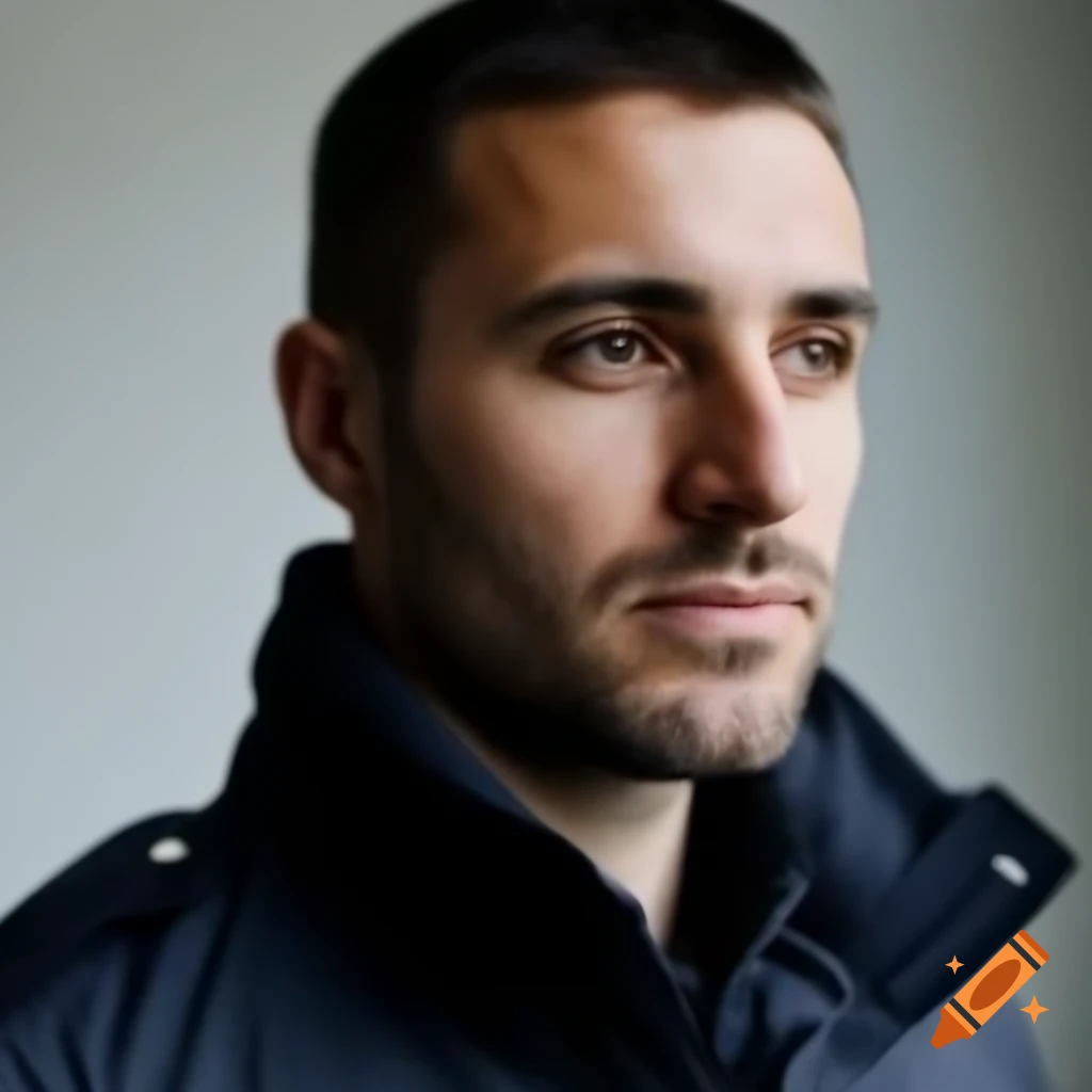 Male security employee in dark clothing looking sideways
