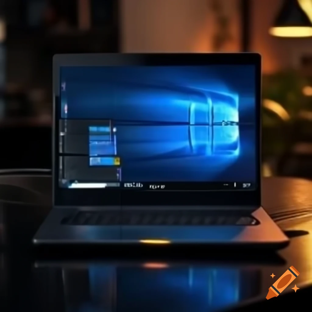 Sleek black laptop with glowing screen ready for use on Craiyon