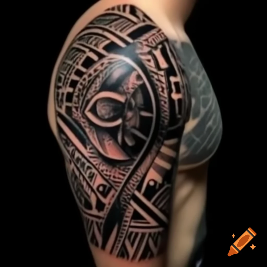 Aztec tribal sleeve tattoo design