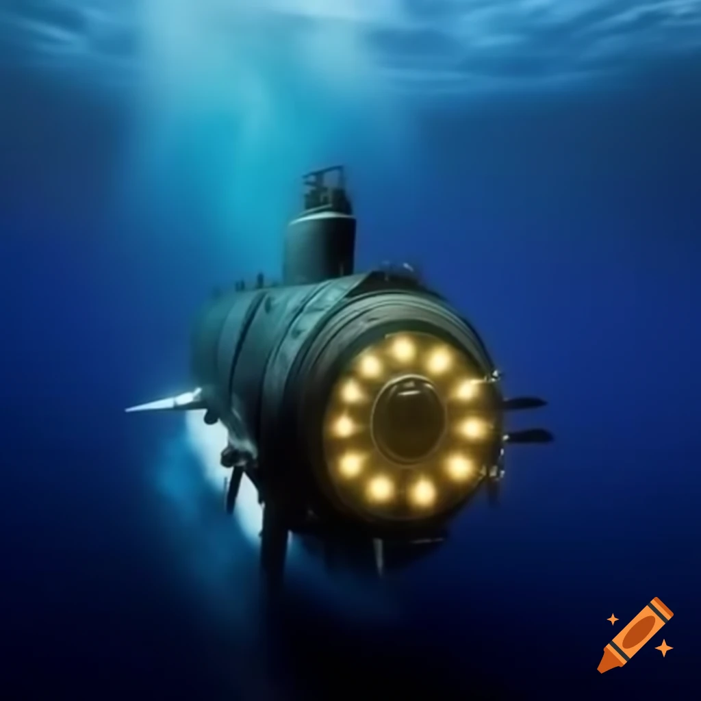 Giant submarine illuminating the ocean floor with its light on Craiyon