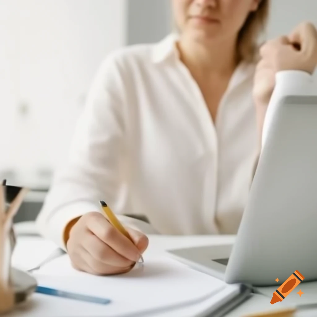 Middle-aged woman working at a bank counter