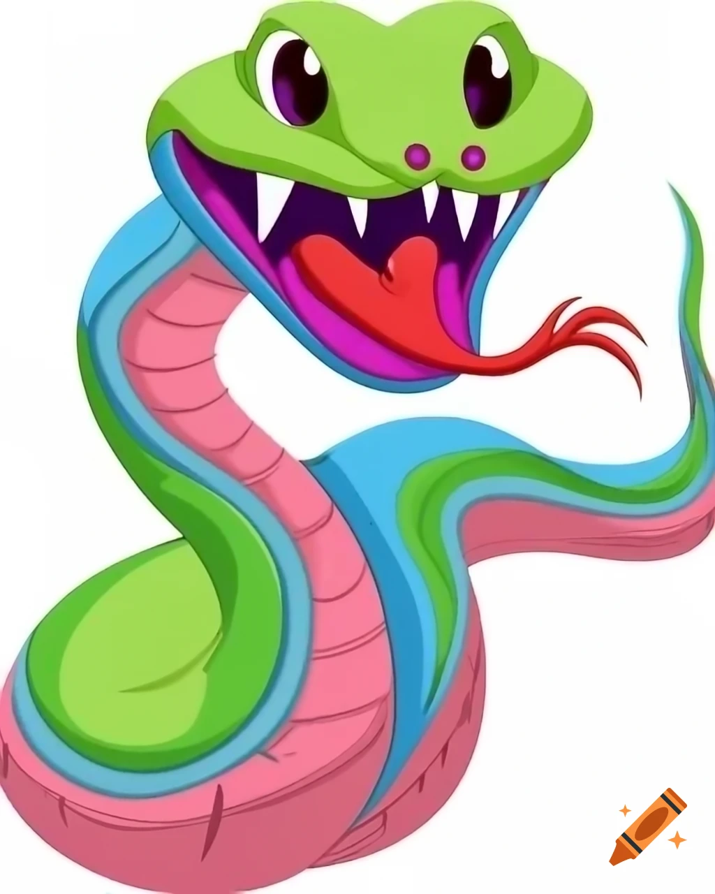 Colorful rainbow snake showcasing large fangs