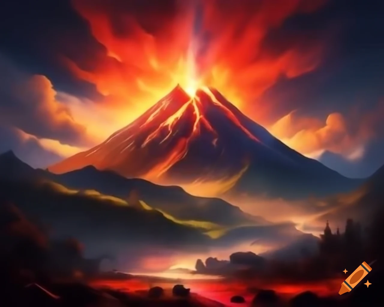 Volcano erupting with water