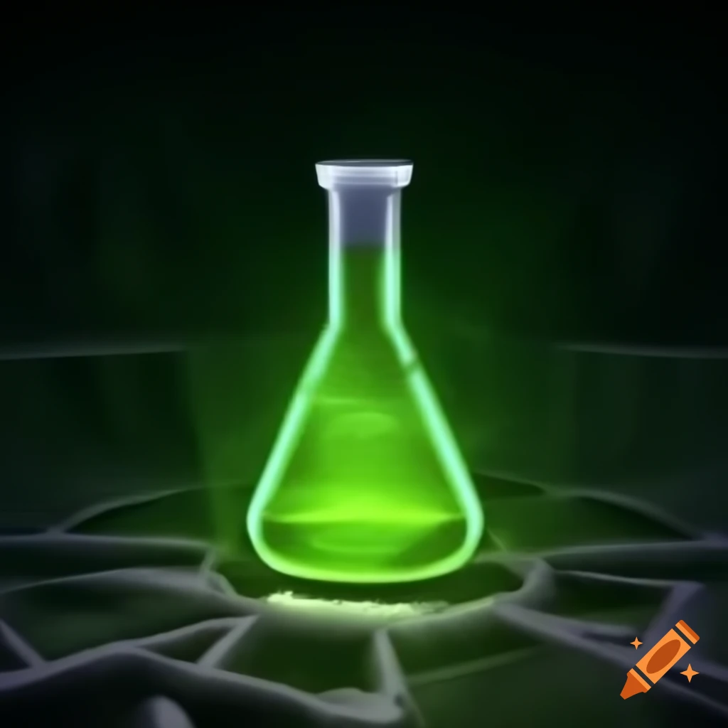 Green flask with gas on dark background in Dungeons and Dragons style