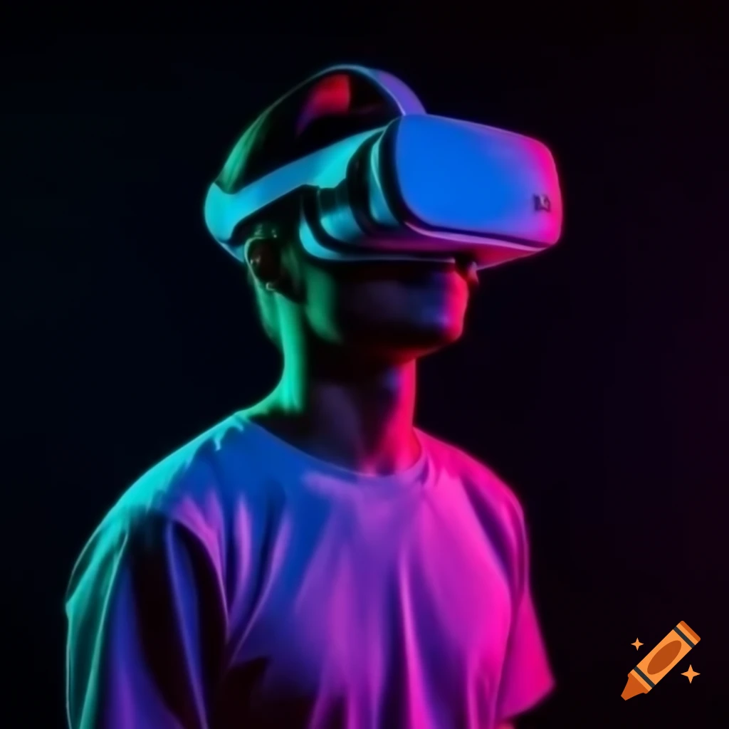 Male wearing VR headset in dark gradient lighting background