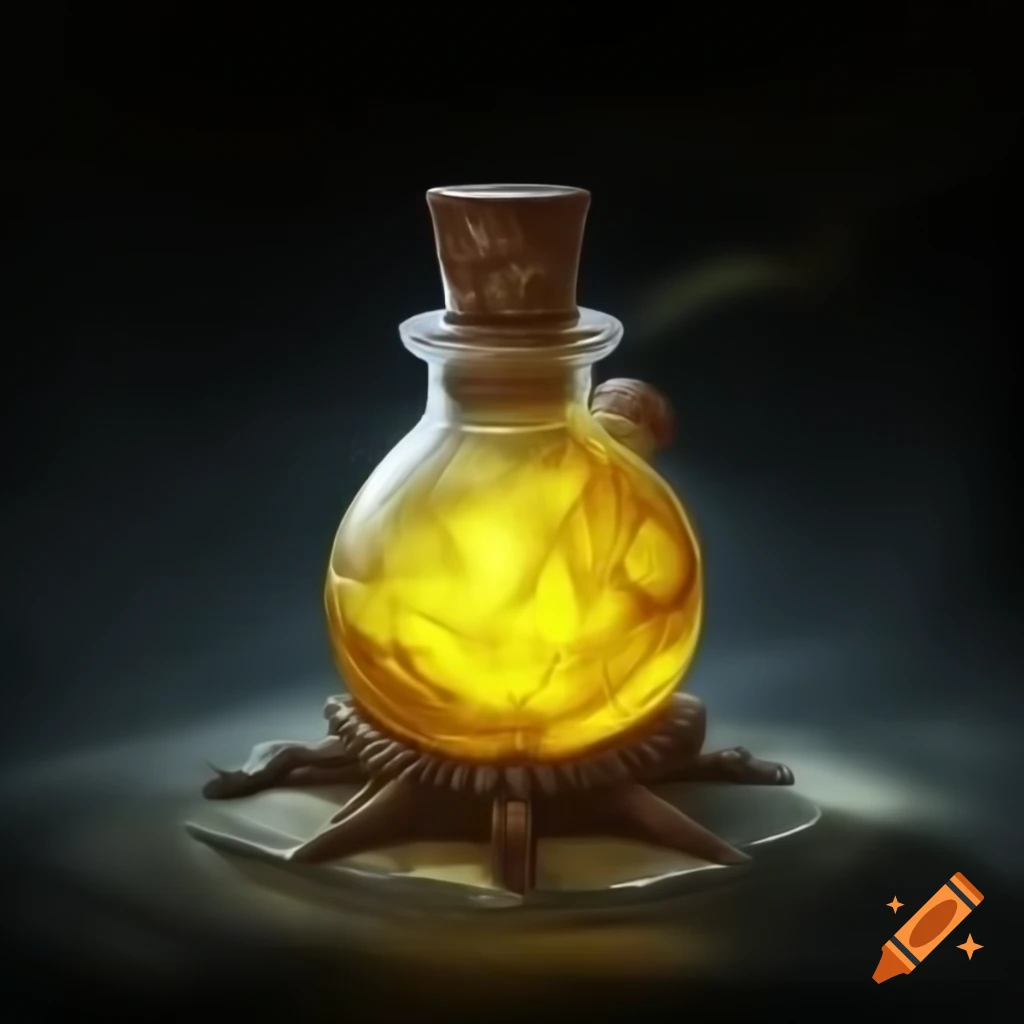 Yellow reactive potion on dark grey background in Dungeons and Dragons style