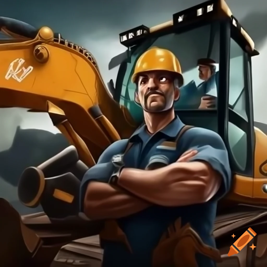 Detailed illustration of JCB excavator driver operating machine on Craiyon, image size:1024x1024