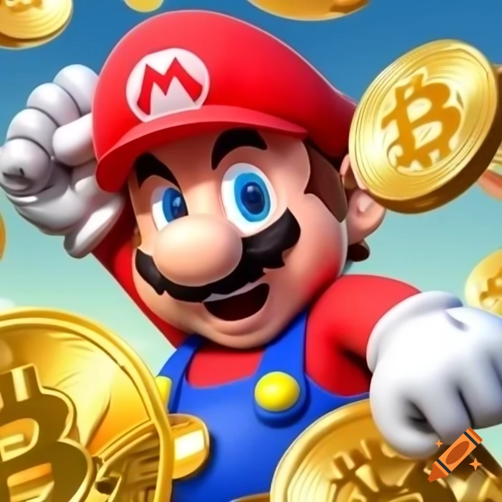 Mario character holding Bitcoin coin on Craiyon