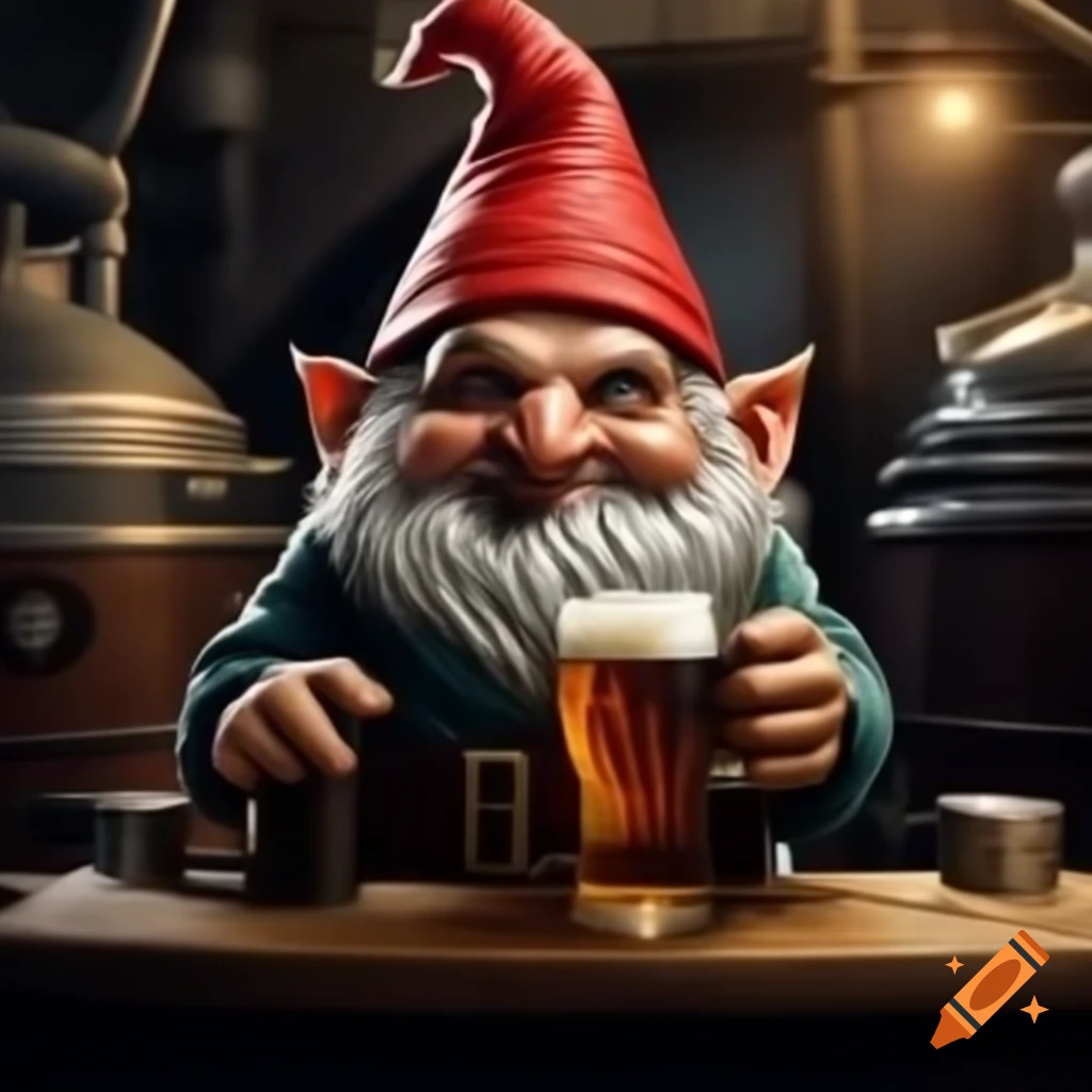 Gothic gnome brewing ale in castle brewery