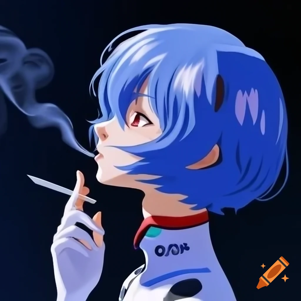 Rei Ayanami from Neon Genesis Evangelion holding a cigarette on Craiyon
