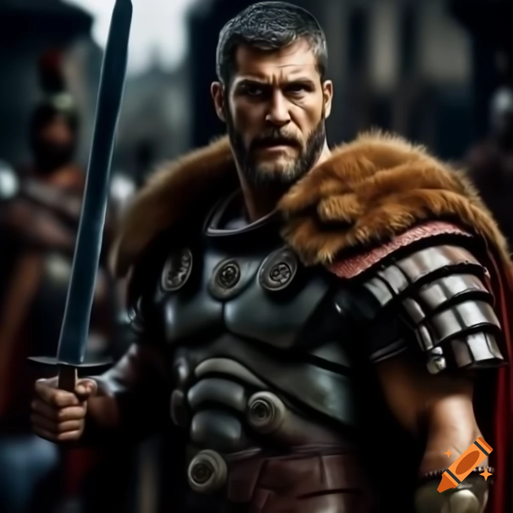Maximus Decimus Meridius in a fur robe, detailed AI image prompt