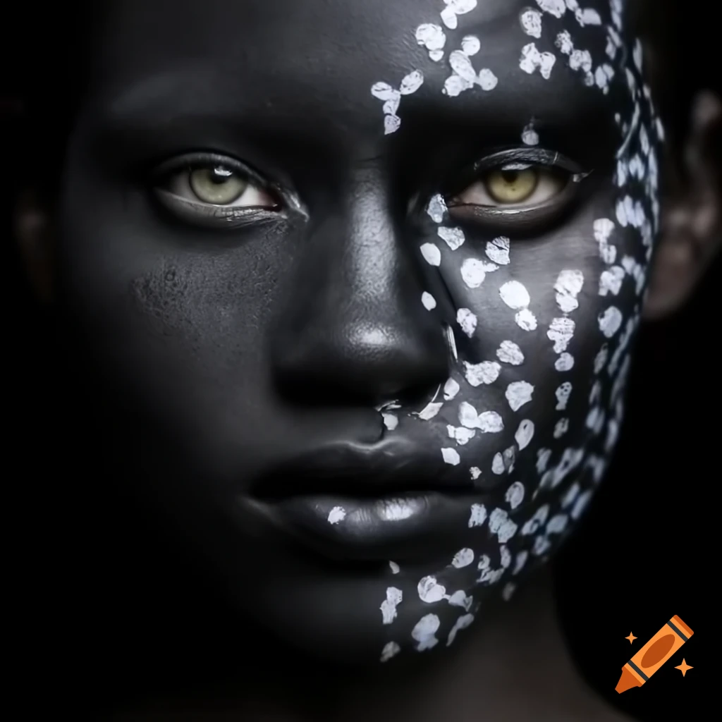 Abstract portrayal of face with black veins and white eyes